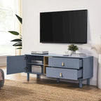 Meuble TV à tiroirs avec porte, armoire de rangement, commode, commode en bois avec poignée en cuir