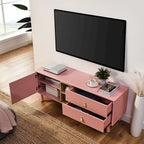 Meuble TV à tiroirs avec porte, armoire de rangement, commode, commode en bois avec poignée en cuir