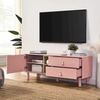 Meuble TV à tiroirs avec porte, armoire de rangement, commode, commode en bois avec poignée en cuir
