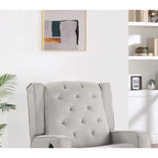 Fauteuil inclinable pivotant contemporain en polyfibre 1 pièce, mouvement manuel, dossier à oreilles, coussin capitonné, mobilier de salon, fauteuil à bascule