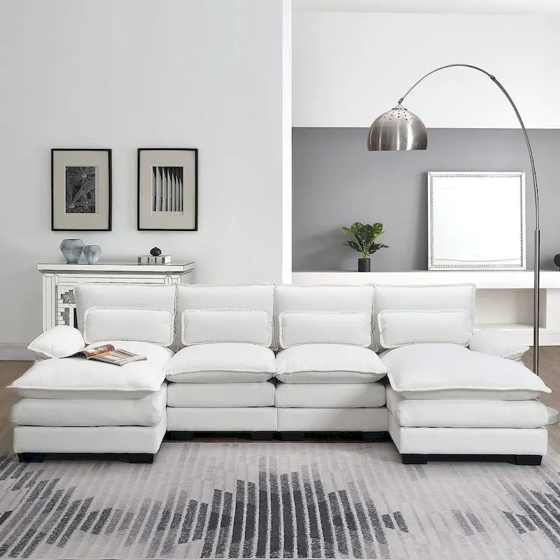 Canapé d'angle en U 6 places, convertible avec coussins lombaires pour salon, appartement