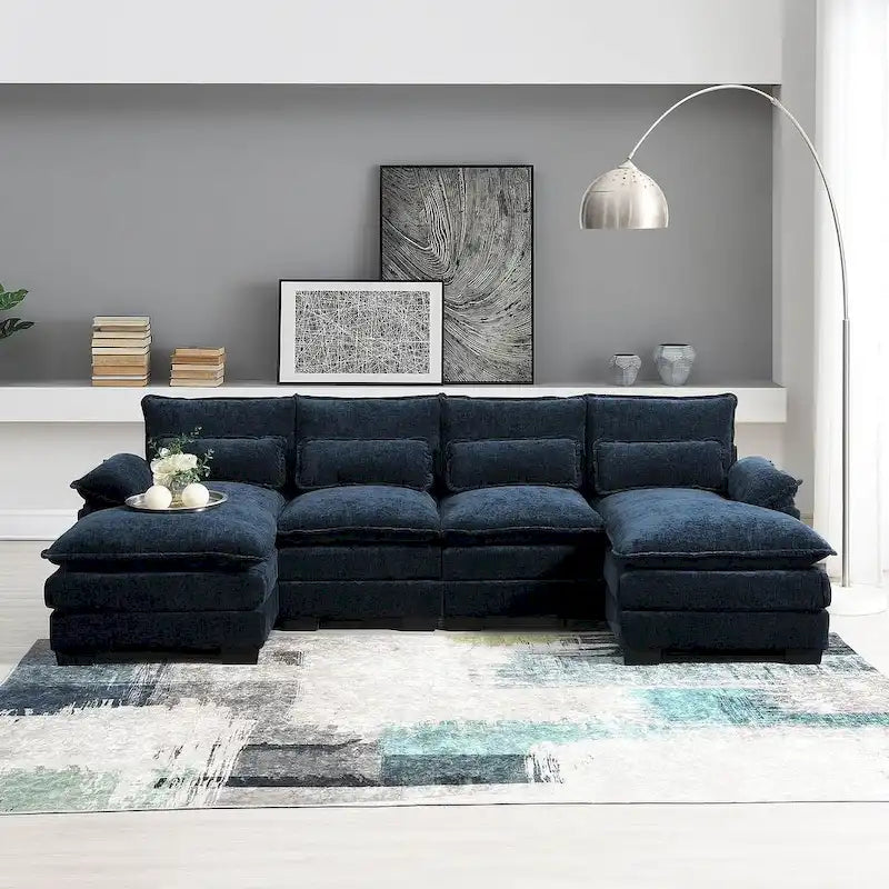 Canapé d'angle en U 6 places, convertible avec coussins lombaires pour salon, appartement