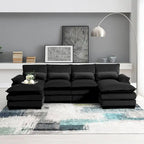 Canapé d'angle en U 6 places, convertible avec coussins lombaires pour salon, appartement