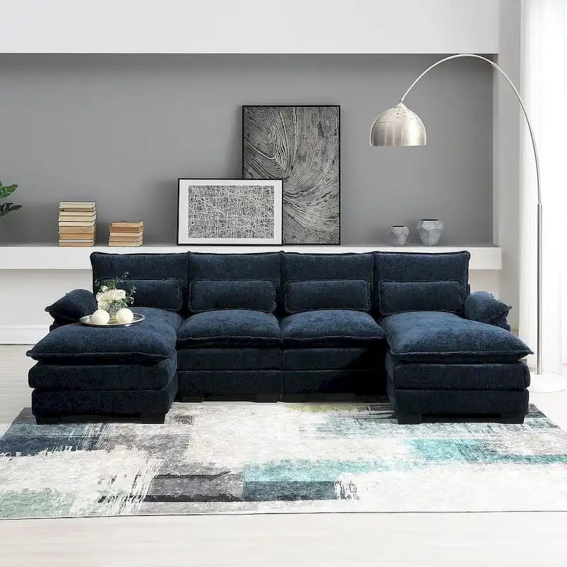 Canapé d'angle en U 6 places, convertible avec coussins lombaires pour salon, appartement