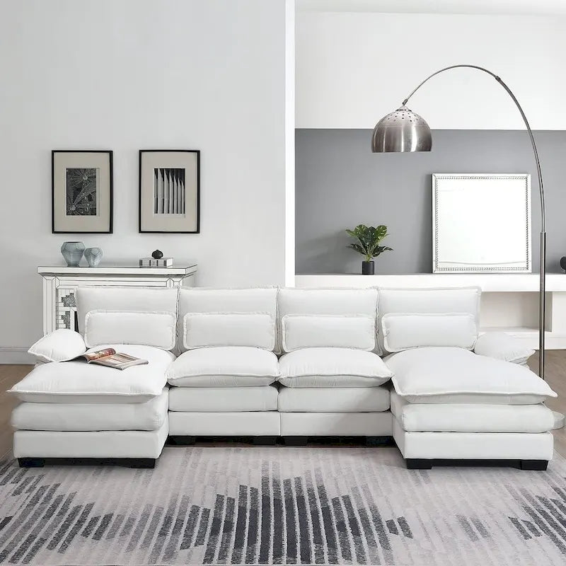 Canapé d'angle en U 6 places, convertible avec coussins lombaires pour salon, appartement