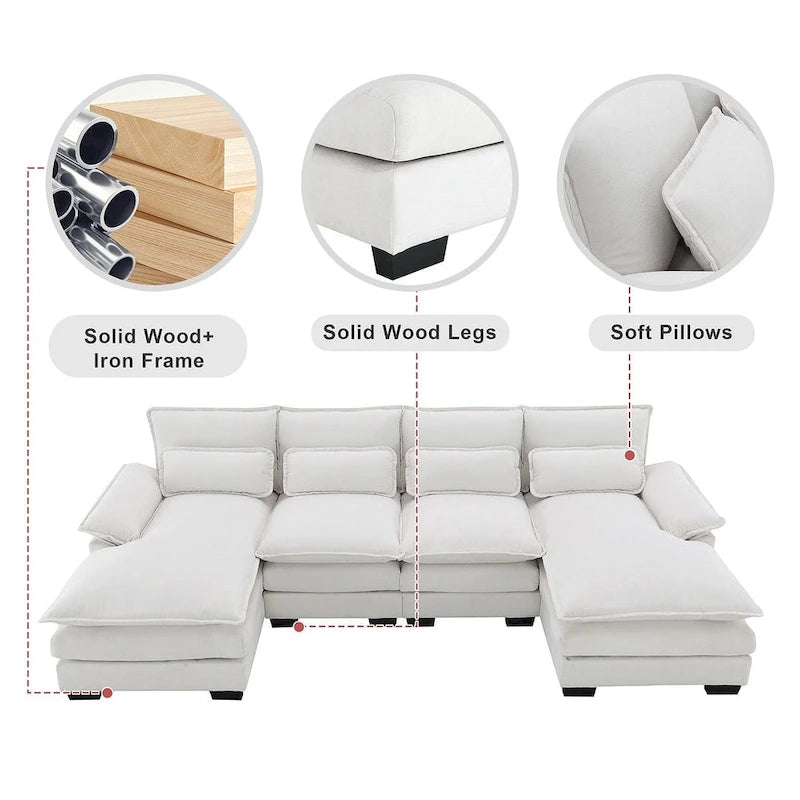Canapé d'angle en U 6 places, convertible avec coussins lombaires pour salon, appartement