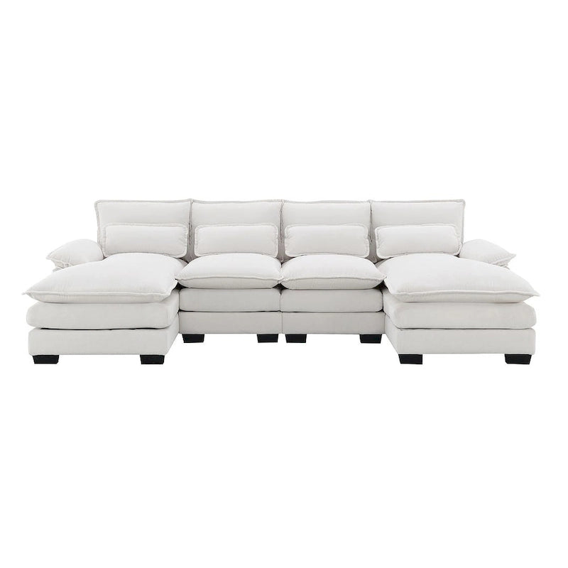 Canapé d'angle en U 6 places, convertible avec coussins lombaires pour salon, appartement