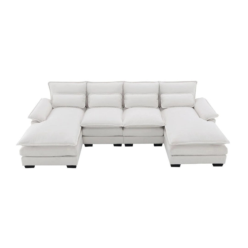 Canapé d'angle en U 6 places, convertible avec coussins lombaires pour salon, appartement