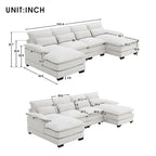 Canapé d'angle en U 6 places, convertible avec coussins lombaires pour salon, appartement