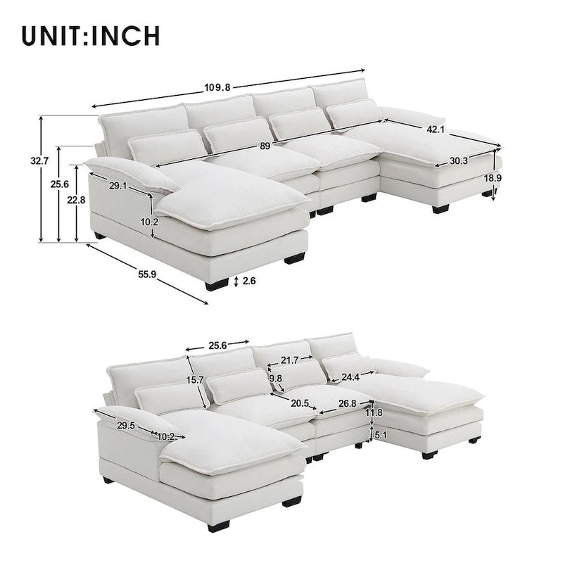 Canapé d'angle en U 6 places, convertible avec coussins lombaires pour salon, appartement