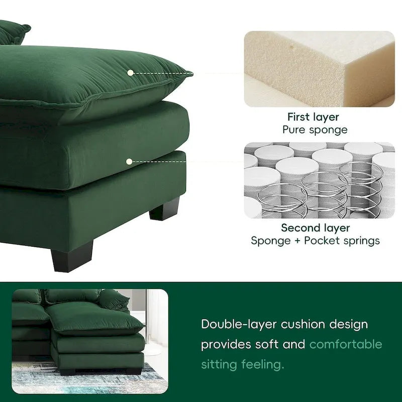 Canapé d'angle en U 6 places, convertible avec coussins lombaires pour salon, appartement