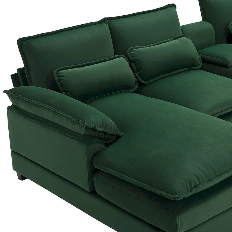 Canapé d'angle en U 6 places, convertible avec coussins lombaires pour salon, appartement