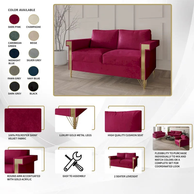 Ensemble de salon 2 pièces CraftPorch Glam en velours capitonné