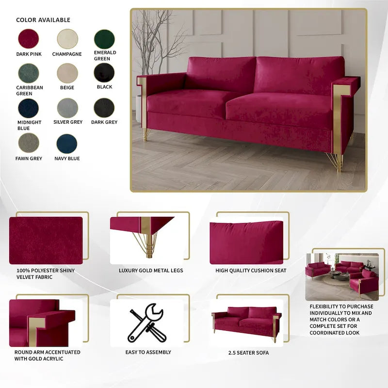Ensemble de salon 2 pièces CraftPorch Glam en velours capitonné