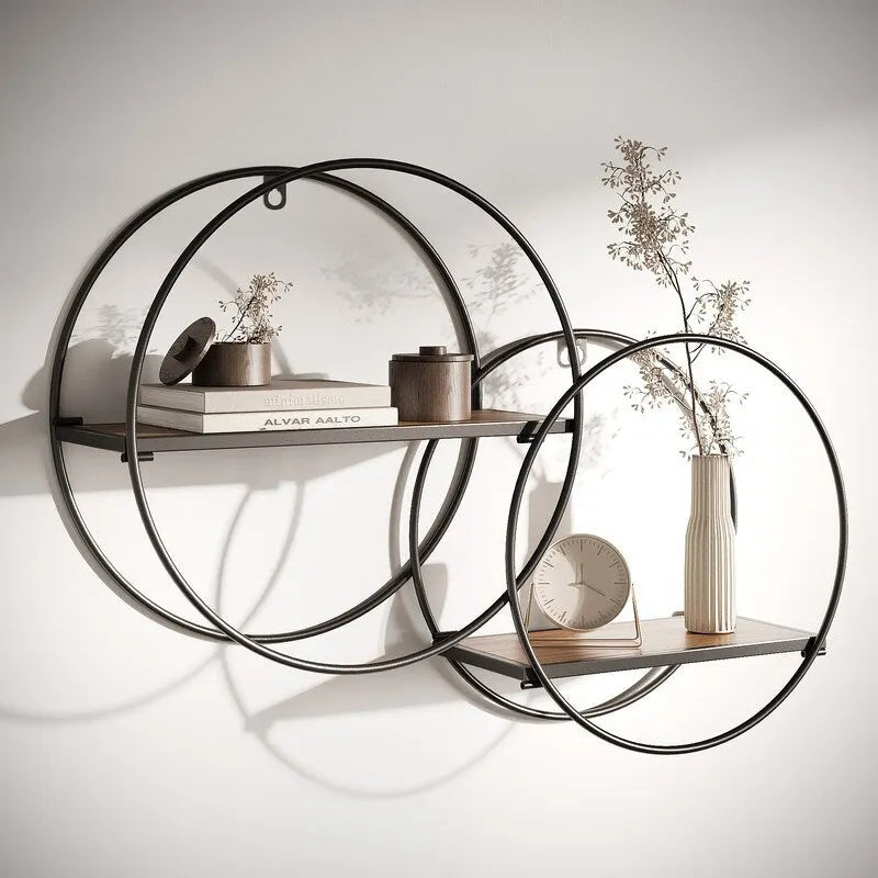 Isabella Round Wood-Metal Modern Wall Shelf - 17.25H x 23W x 5.5D