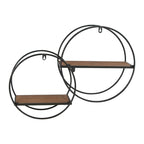 Étagère murale moderne ronde en bois et métal Isabella - 17.25H x 23L x 5.5P