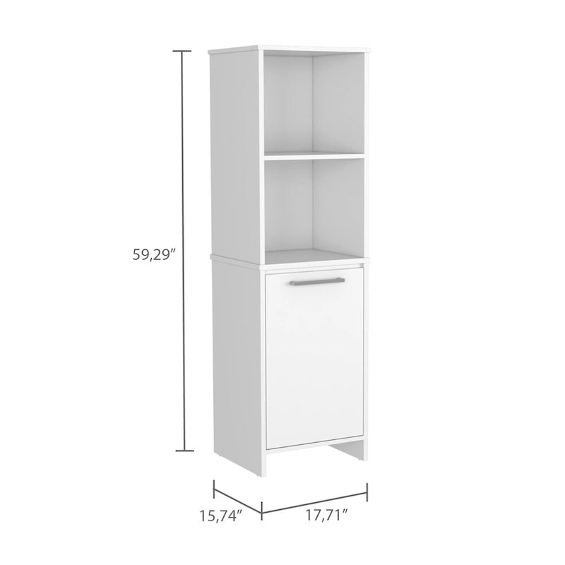 Garde-manger de cuisine Feery, Armoire à porte unique, Étagères intérieures et extérieures, Finition blanche