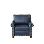 Fauteuil simple en cuir avec pieds en bois et clous décoratifs
