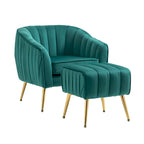 Fauteuil d'appoint moderne en velours avec ottoman pour salon/chambre à coucher/salon de manucure
