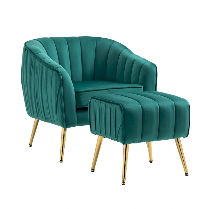 Fauteuil d'appoint moderne en velours avec ottoman pour salon/chambre à coucher/salon de manucure