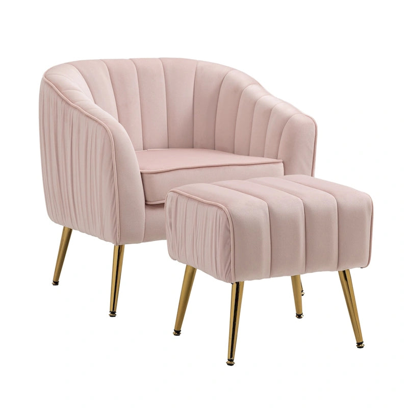 Fauteuil d'appoint moderne en velours avec ottoman pour salon/chambre à coucher/salon de manucure