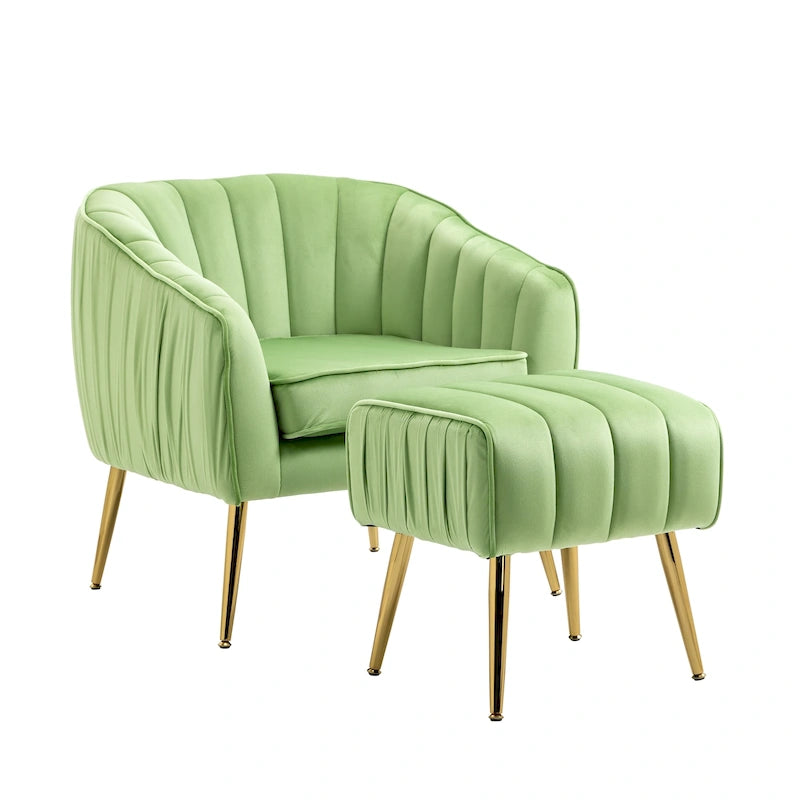 Fauteuil d'appoint moderne en velours avec ottoman pour salon/chambre à coucher/salon de manucure