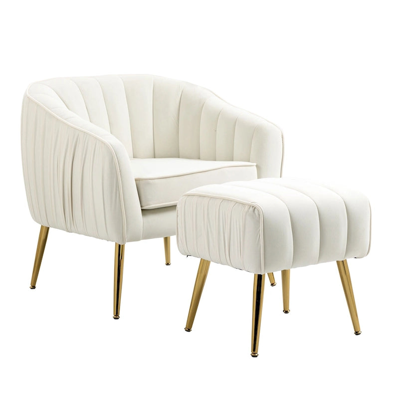 Fauteuil d'appoint moderne en velours avec ottoman pour salon/chambre à coucher/salon de manucure