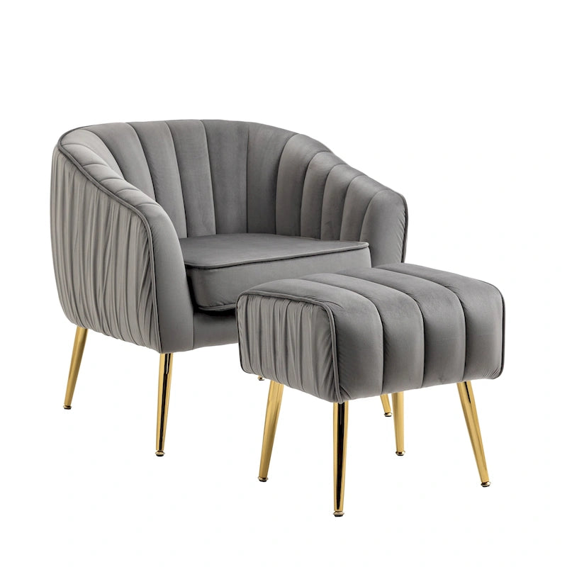 Fauteuil d'appoint moderne en velours avec ottoman pour salon/chambre à coucher/salon de manucure