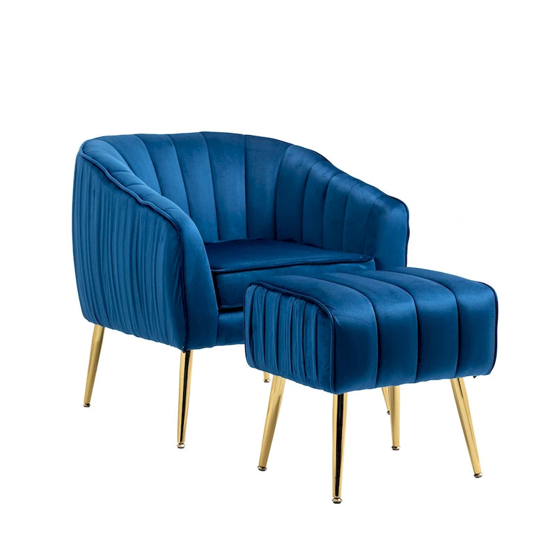 Fauteuil d'appoint moderne en velours avec ottoman pour salon/chambre à coucher/salon de manucure