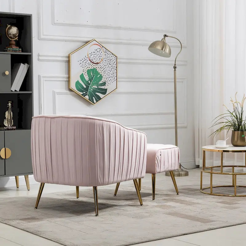 Fauteuil d'appoint moderne en velours avec ottoman pour salon/chambre à coucher/salon de manucure