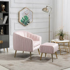 Fauteuil d'appoint moderne en velours avec ottoman pour salon/chambre à coucher/salon de manucure
