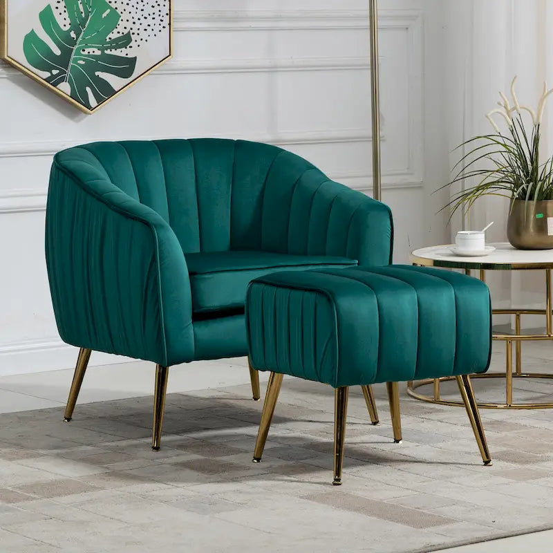 Fauteuil d'appoint moderne en velours avec ottoman pour salon/chambre à coucher/salon de manucure