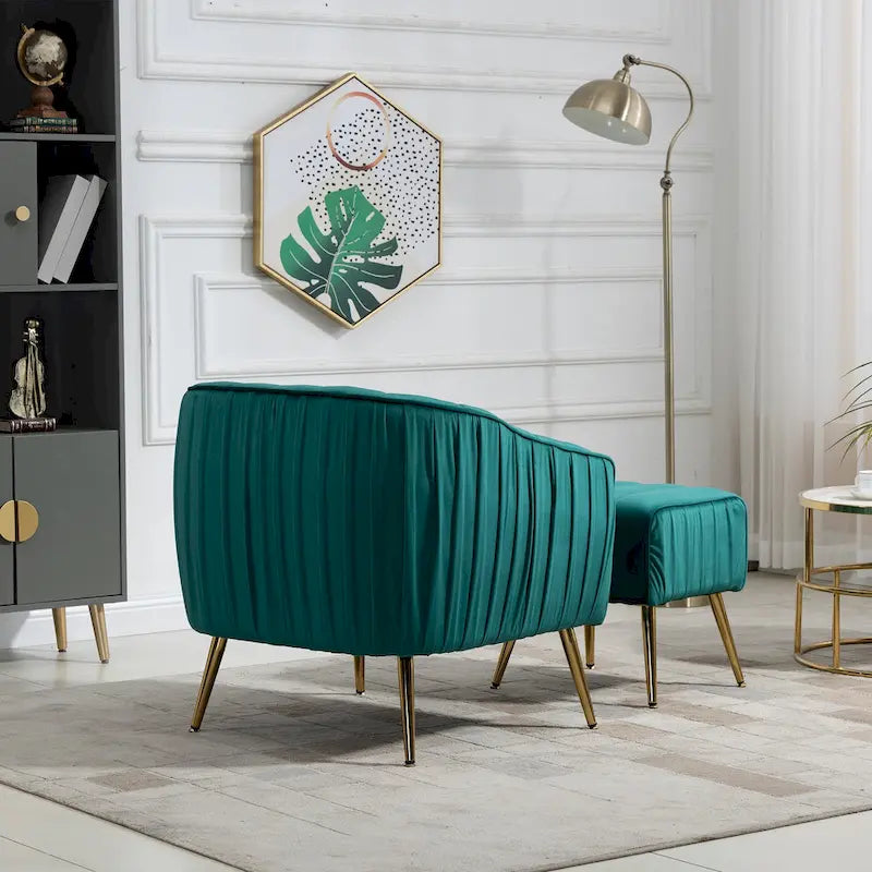 Fauteuil d'appoint moderne en velours avec ottoman pour salon/chambre à coucher/salon de manucure