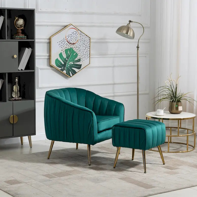 Fauteuil d'appoint moderne en velours avec ottoman pour salon/chambre à coucher/salon de manucure