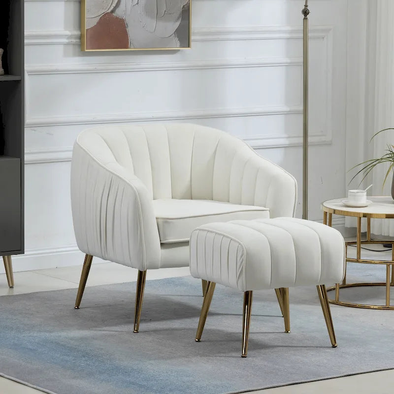Fauteuil d'appoint moderne en velours avec ottoman pour salon/chambre à coucher/salon de manucure