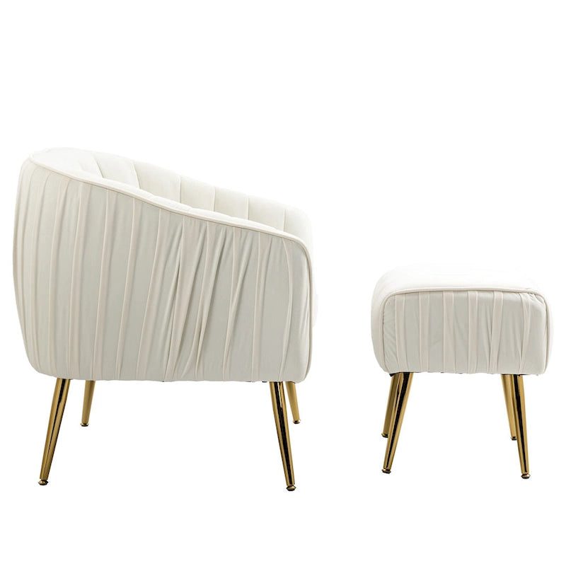 Fauteuil d'appoint moderne en velours avec ottoman pour salon/chambre à coucher/salon de manucure