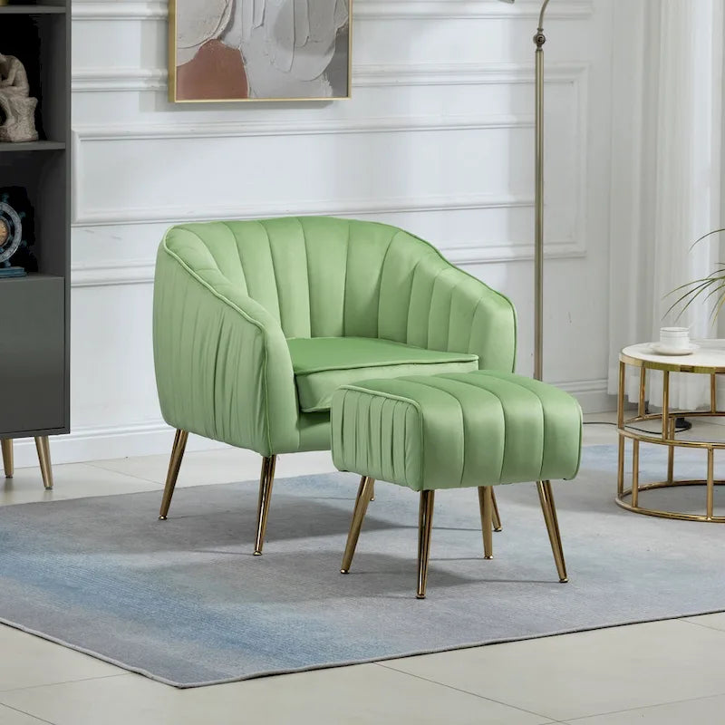 Fauteuil d'appoint moderne en velours avec ottoman pour salon/chambre à coucher/salon de manucure