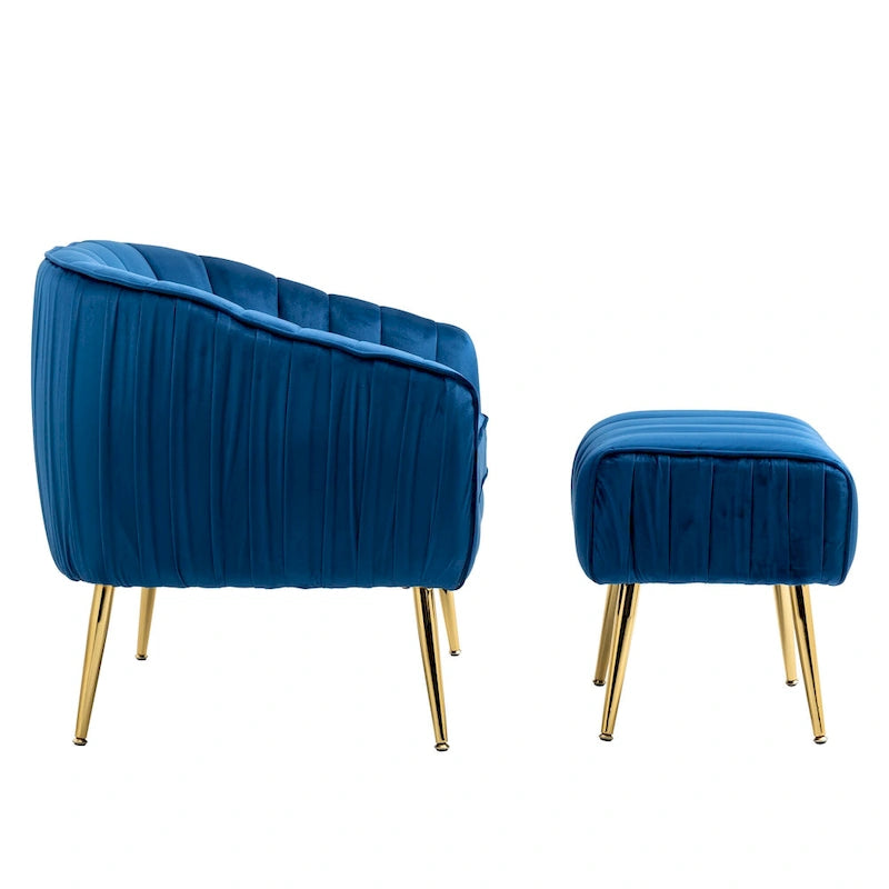 Fauteuil d'appoint moderne en velours avec ottoman pour salon/chambre à coucher/salon de manucure