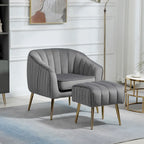 Fauteuil d'appoint moderne en velours avec ottoman pour salon/chambre à coucher/salon de manucure