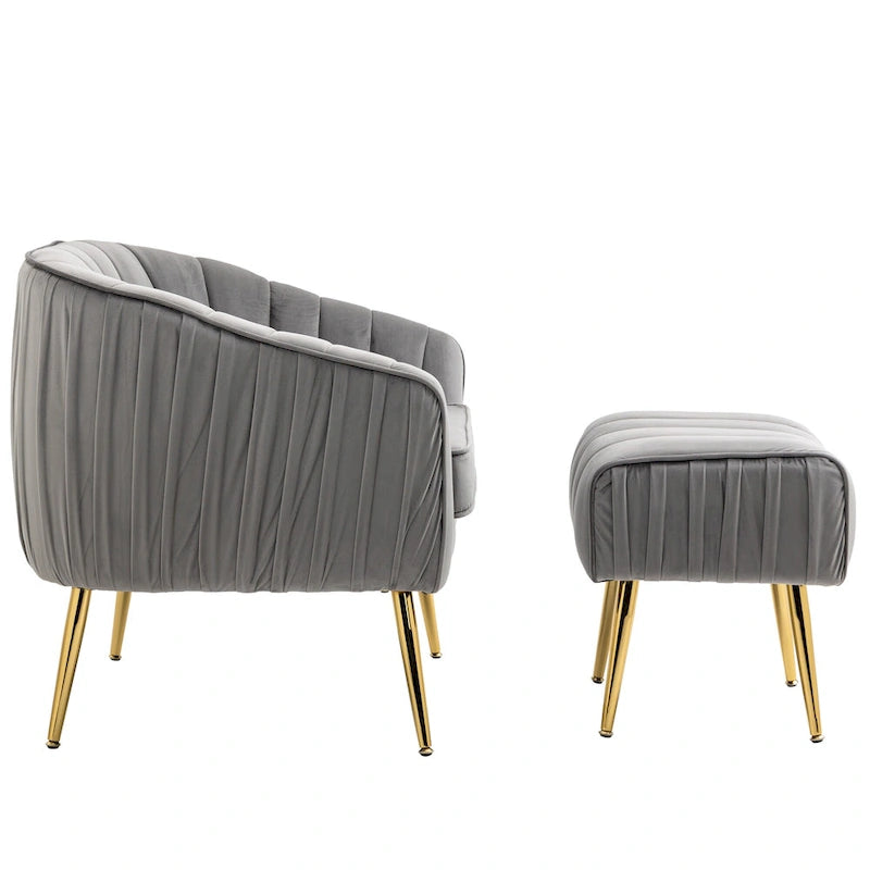 Fauteuil d'appoint moderne en velours avec ottoman pour salon/chambre à coucher/salon de manucure