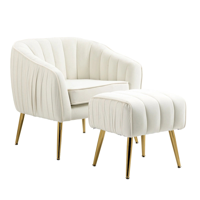 Fauteuil d'appoint moderne en velours avec ottoman pour salon/chambre à coucher/salon de manucure