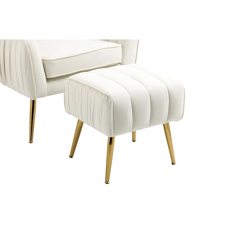 Fauteuil d'appoint moderne en velours avec ottoman pour salon/chambre à coucher/salon de manucure