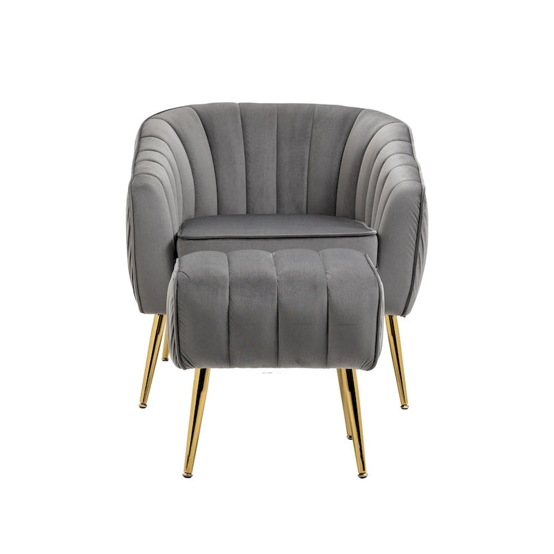 Fauteuil d'appoint moderne en velours avec ottoman pour salon/chambre à coucher/salon de manucure