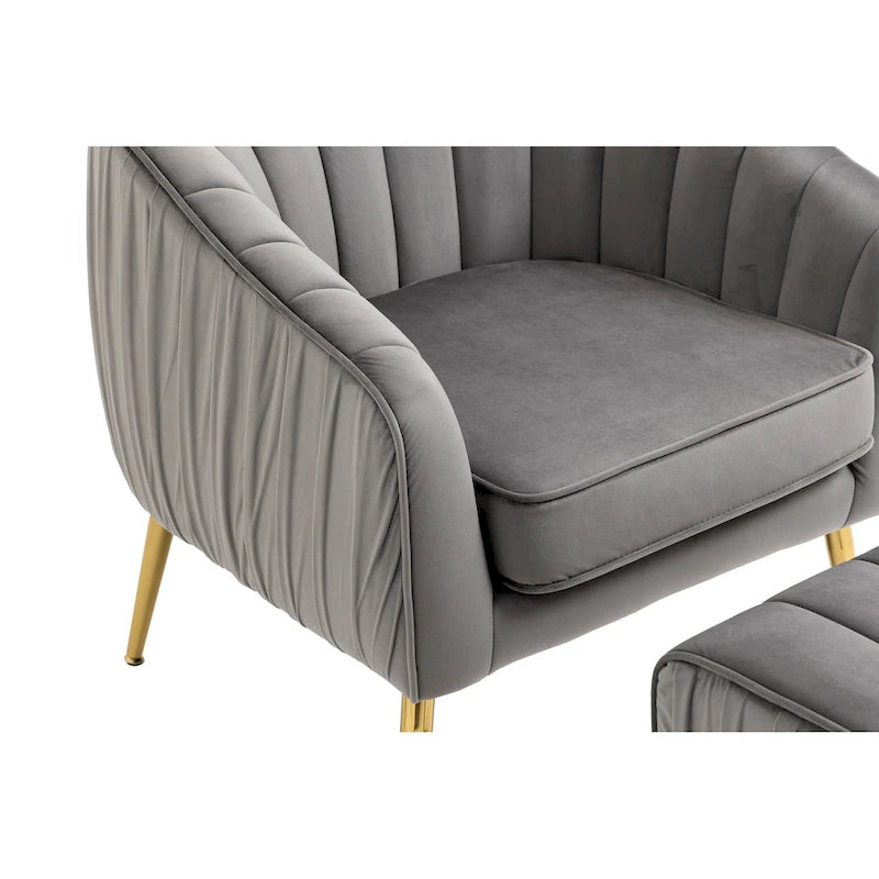 Fauteuil d'appoint moderne en velours avec ottoman pour salon/chambre à coucher/salon de manucure