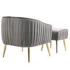 Fauteuil d'appoint moderne en velours avec ottoman pour salon/chambre à coucher/salon de manucure