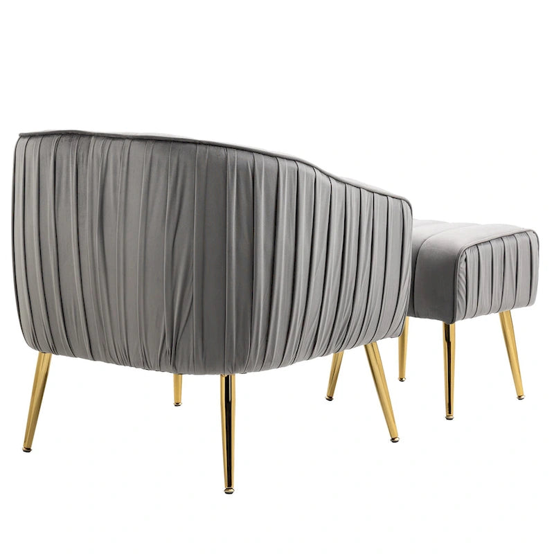 Fauteuil d'appoint moderne en velours avec ottoman pour salon/chambre à coucher/salon de manucure