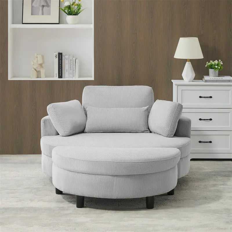 Corduroy Sofa Chair with Ottoman, 2 Throw Pillows and 1 Waist Pillow