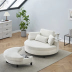 Fauteuil en velours côtelé avec pouf, 2 coussins décoratifs et 1 coussin lombaire
