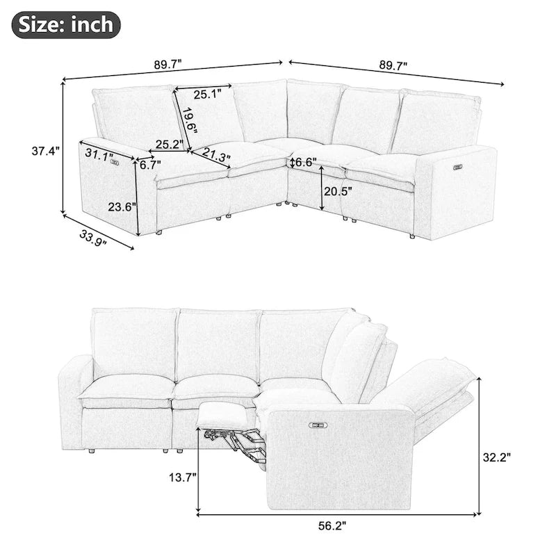 Fauteuil inclinable électrique Canapé d'angle en L, Siège de cinéma maison Fauteuil moelleux
