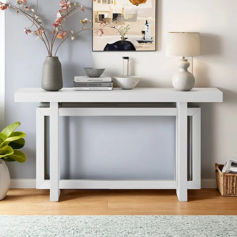 Console en bois avec plateau en béton d'inspiration industrielle, table d'entrée extra longue pour entrée, couloir, salon